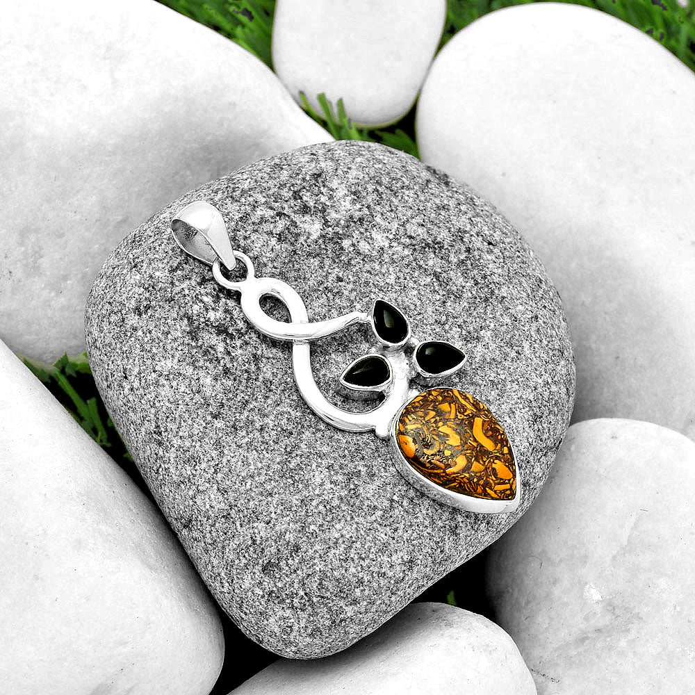 Coquina Fossil Jasper & Black Onyx Pendant P-1118 SDP131846