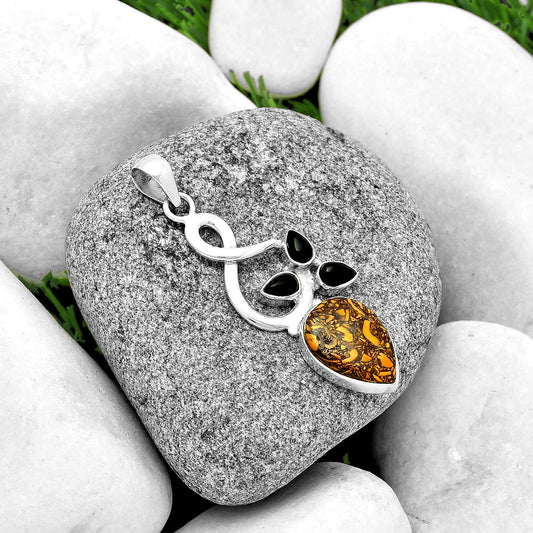 Coquina Fossil Jasper & Black Onyx Pendant P-1118 SDP131846
