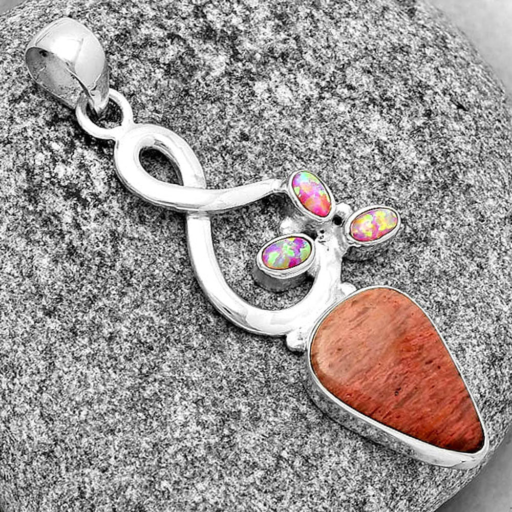 Natural Pink Tulip Quartz & Fire Opal Pendant P-1118 SDP131848
