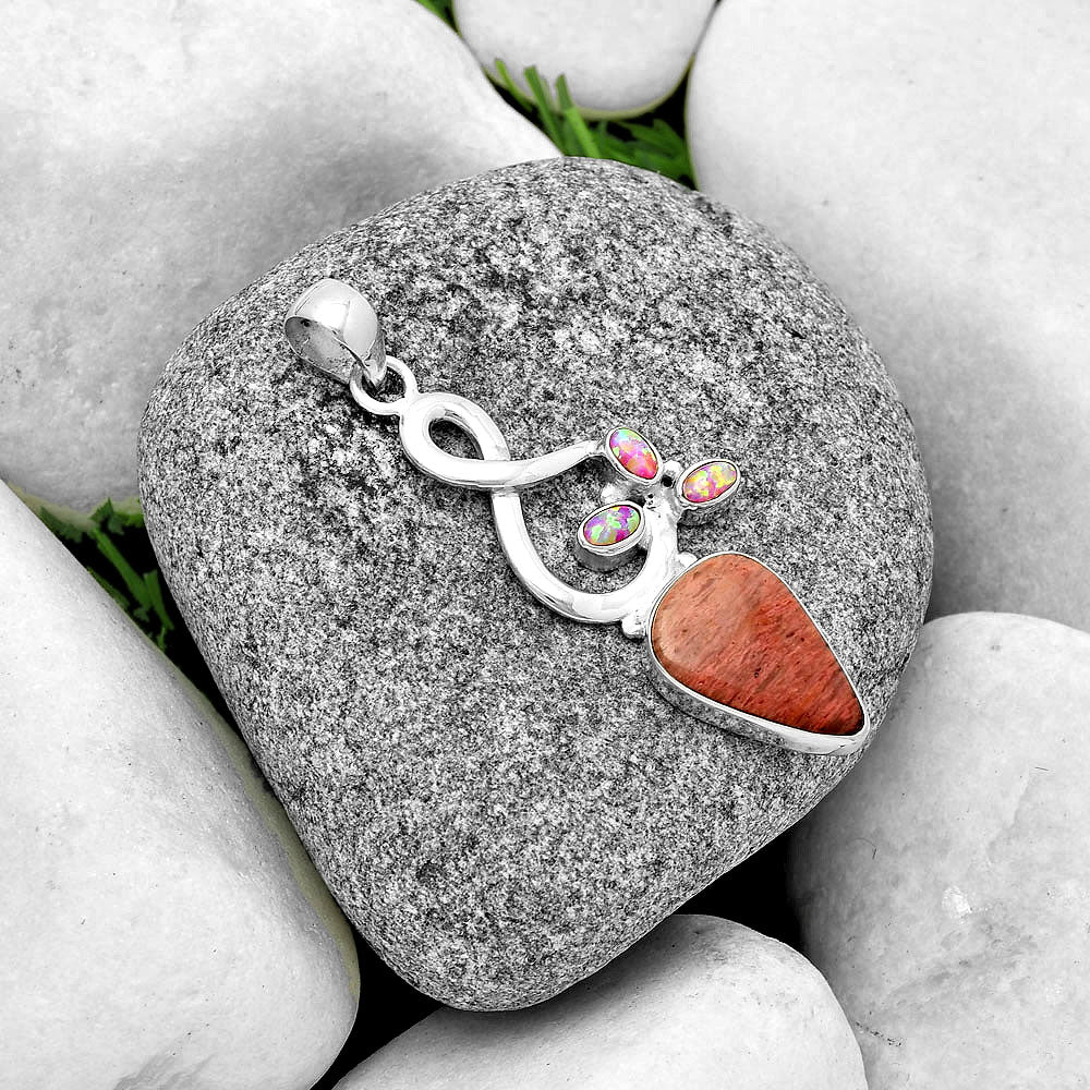 Natural Pink Tulip Quartz & Fire Opal Pendant P-1118 SDP131848
