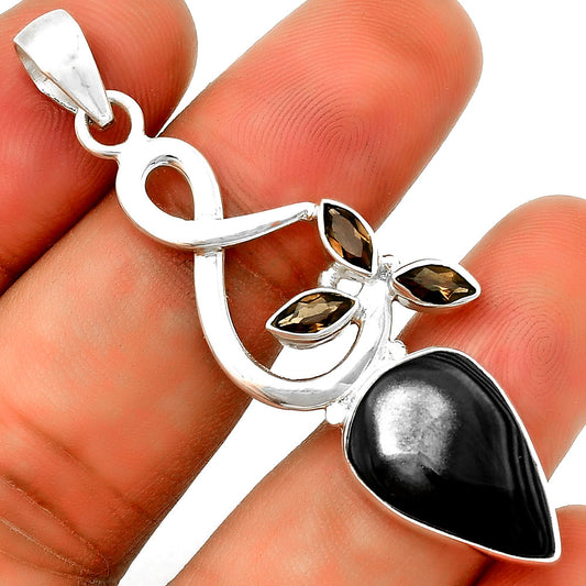 Black Malachite Mexico & Smoky Quartz Pendant P-1118 SDP131849