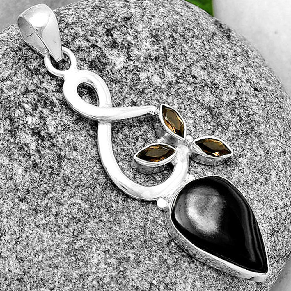 Black Malachite Mexico & Smoky Quartz Pendant P-1118 SDP131849