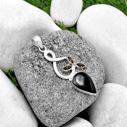 Black Malachite Mexico & Smoky Quartz Pendant P-1118 SDP131849