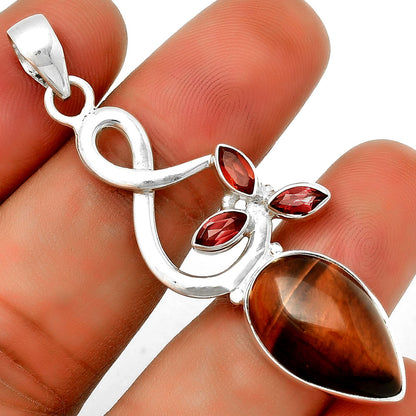 Natural Red Tiger Eye & Garnet Pendant P-1118 SDP131853