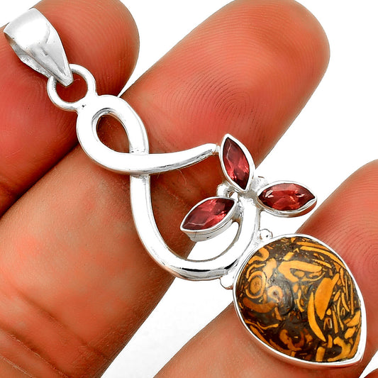 Coquina Fossil Jasper India & Garnet Pendant P-1118 SDP131856