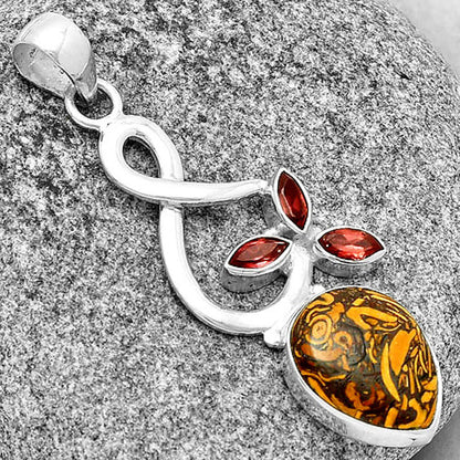Coquina Fossil Jasper India & Garnet Pendant P-1118 SDP131856