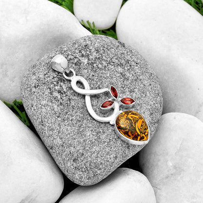 Coquina Fossil Jasper India & Garnet Pendant P-1118 SDP131856