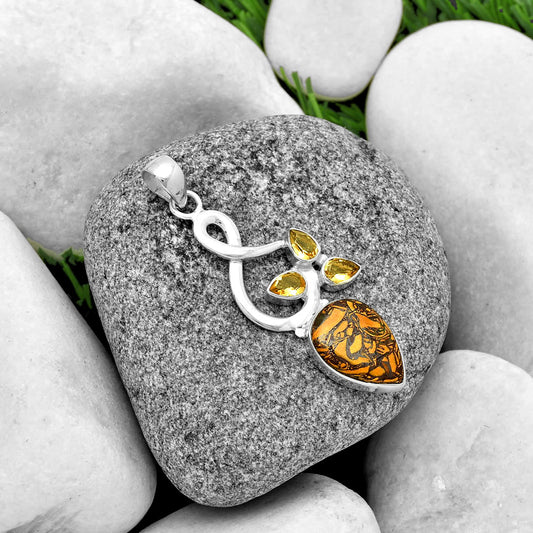 Coquina Fossil Jasper India & Citrine Pendant P-1118 SDP131859