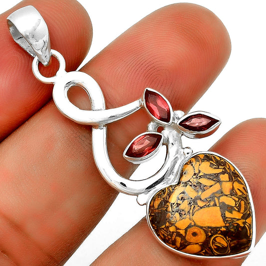 Heart Coquina Fossil Jasper & Garnet Pendant P-1118 SDP131861