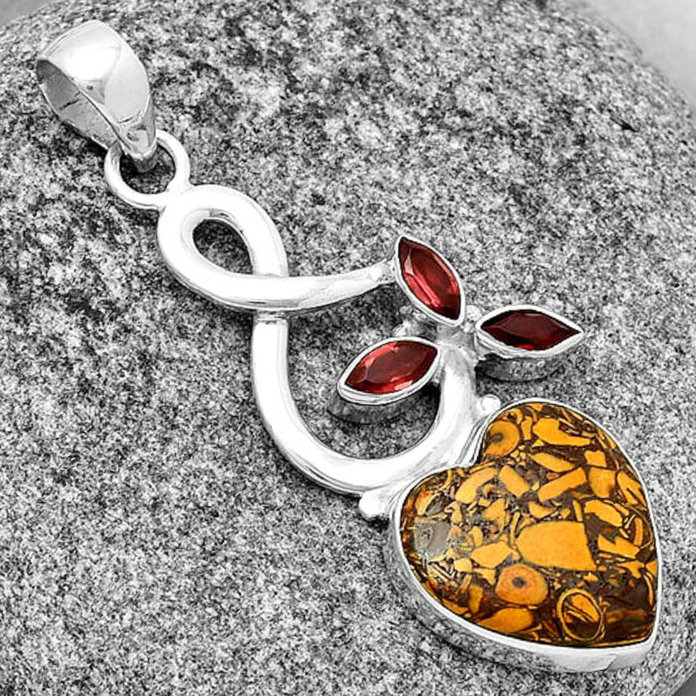 Heart Coquina Fossil Jasper & Garnet Pendant P-1118 SDP131861