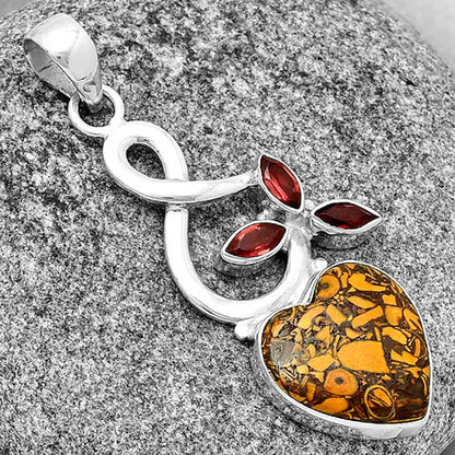 Heart Coquina Fossil Jasper & Garnet Pendant P-1118 SDP131861
