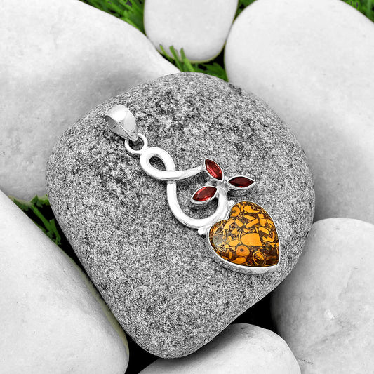 Heart Coquina Fossil Jasper & Garnet Pendant P-1118 SDP131861