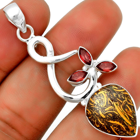 Coquina Fossil Jasper India & Garnet Pendant P-1118 SDP131870