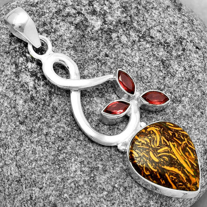 Coquina Fossil Jasper India & Garnet Pendant P-1118 SDP131870