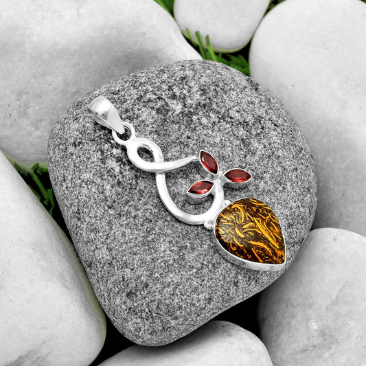 Coquina Fossil Jasper India & Garnet Pendant P-1118 SDP131870