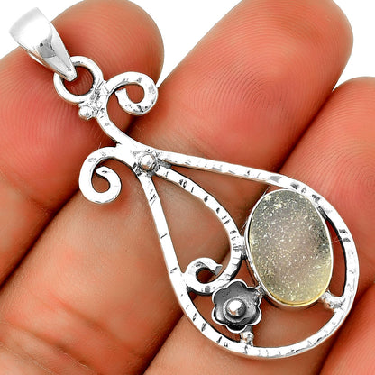 White Titanium Druzy Pendant P-1714 SDP131885