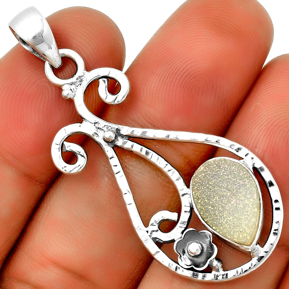 White Titanium Druzy Pendant P-1714 SDP131902