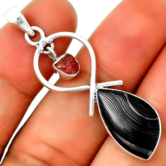Black Malachite & Pink Tourmaline Rough Pendant P-1048 SDP131908