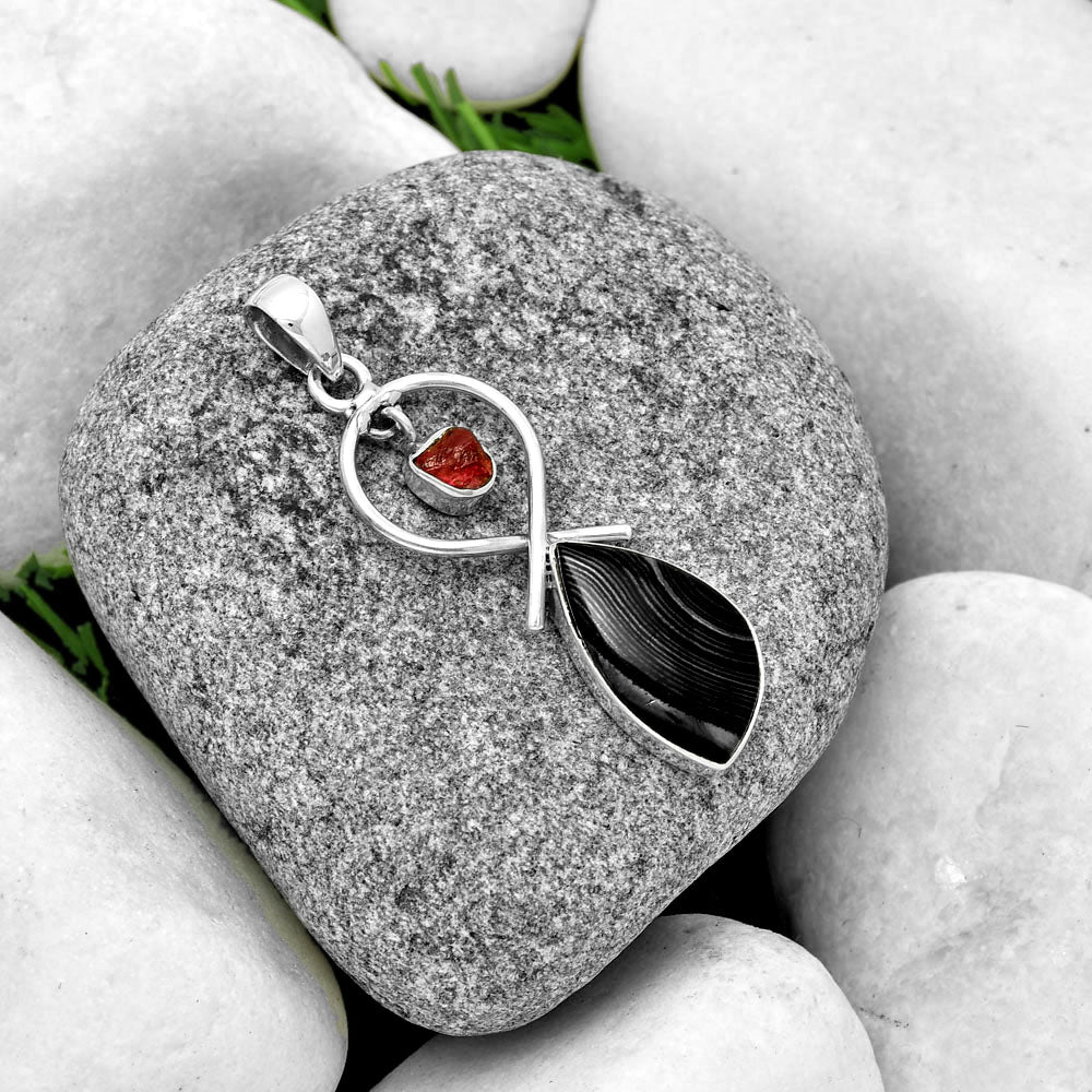 Black Malachite & Pink Tourmaline Rough Pendant P-1048 SDP131908