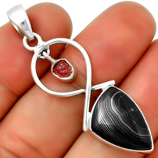 Black Malachite & Pink Tourmaline Rough Pendant P-1048 SDP131915