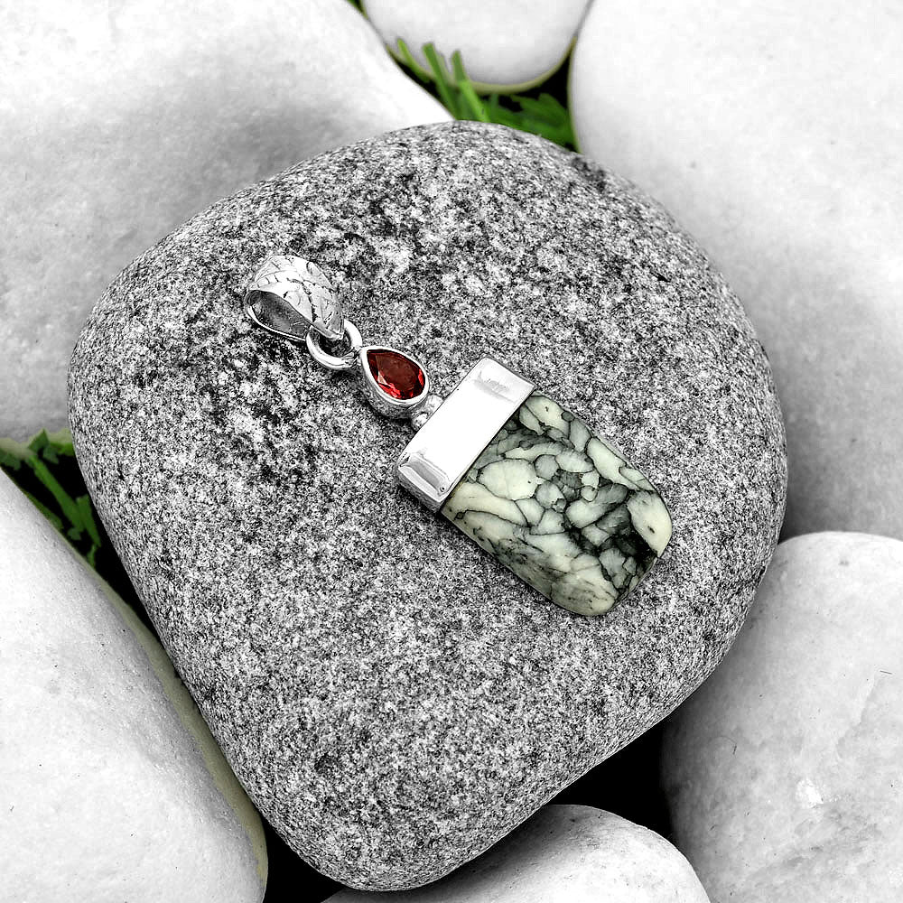 Natural Pinolith Stone & Garnet Pendant P-1656 SDP131951