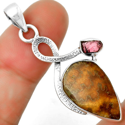 Sutured Ammonite & Pink Tourmaline Rough Pendant P-1111 SDP131990
