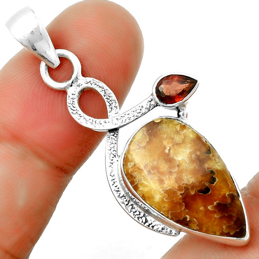 Sutured Ammonite Madagascar & Garnet Pendant P-1111 SDP131992