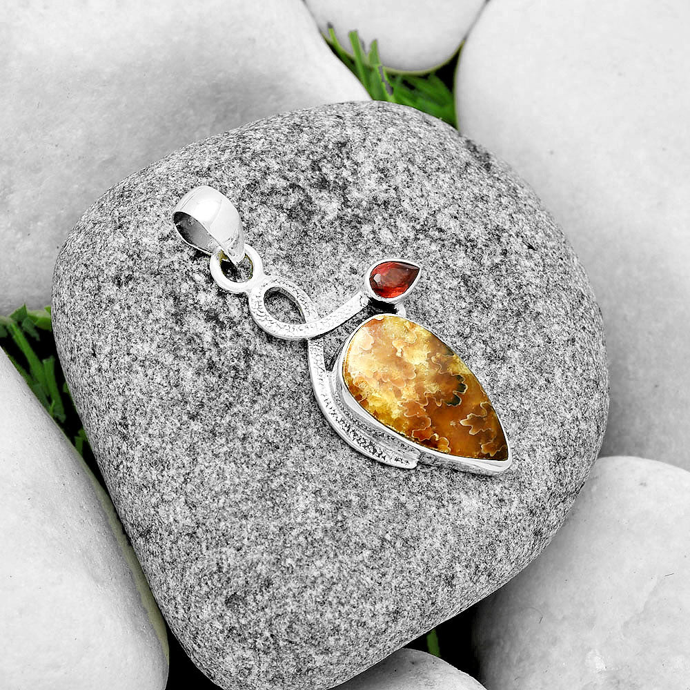 Sutured Ammonite Madagascar & Garnet Pendant P-1111 SDP131992