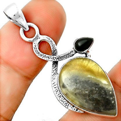 Australian Prehnite & Black Onyx Pendant P-1111 SDP132018