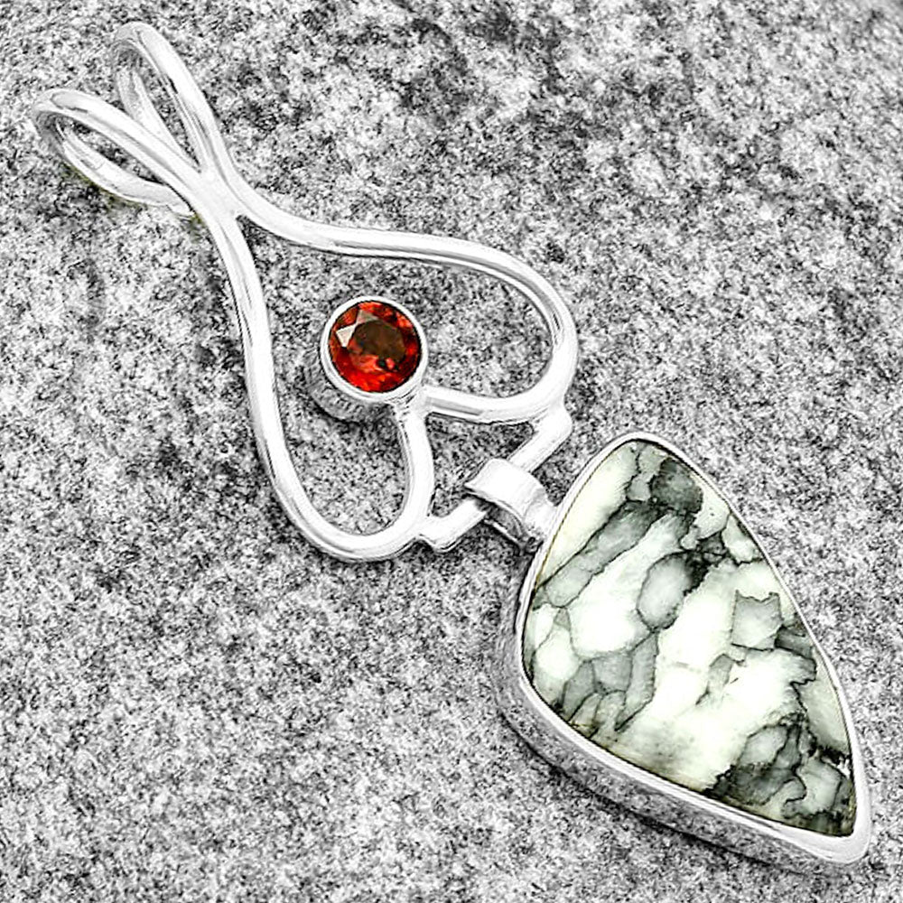 Natural Pinolith Stone & Garnet Pendant P-1542 SDP132102