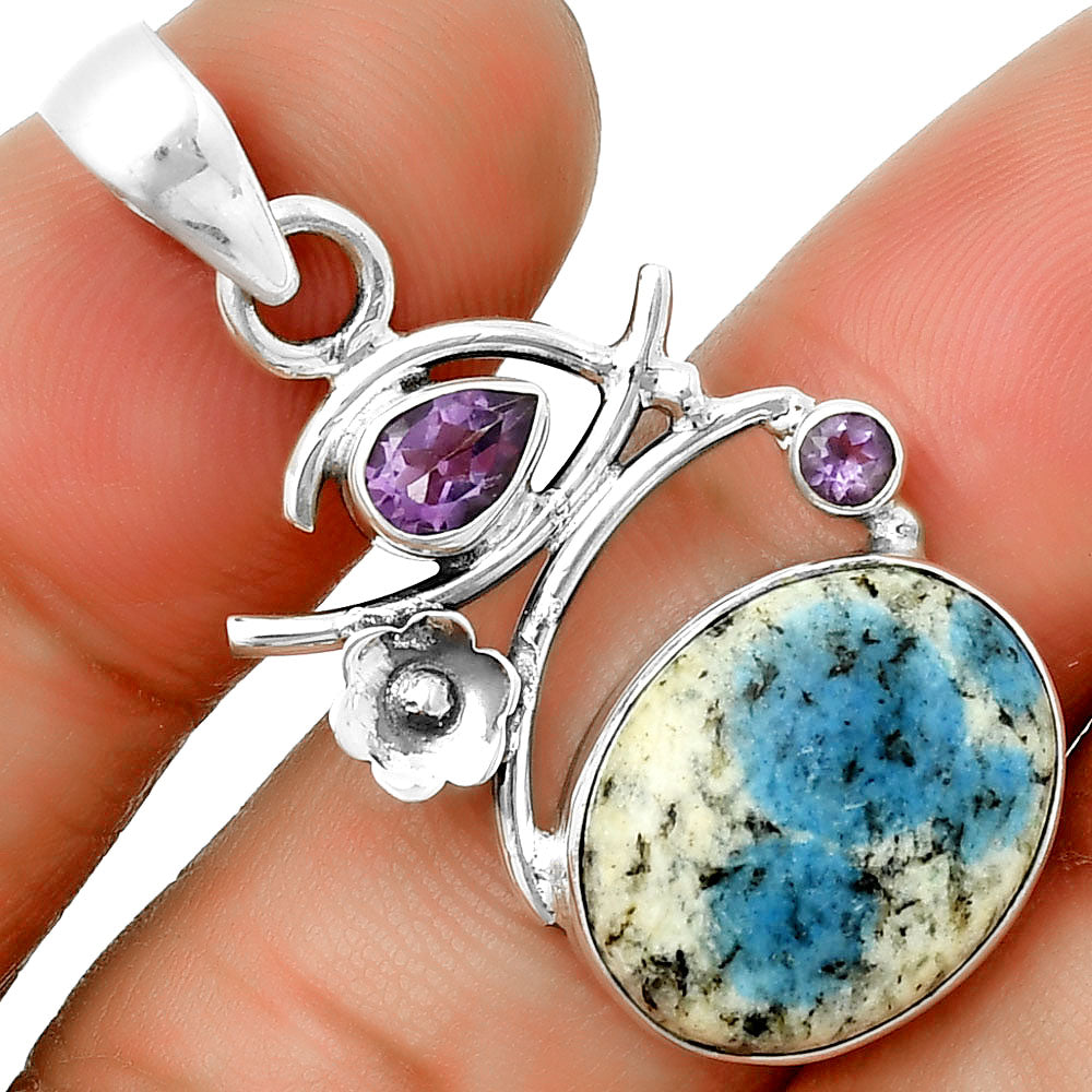 K2 Blue Azurite In Quartz & Amethyst Pendant P-1704 SDP132141