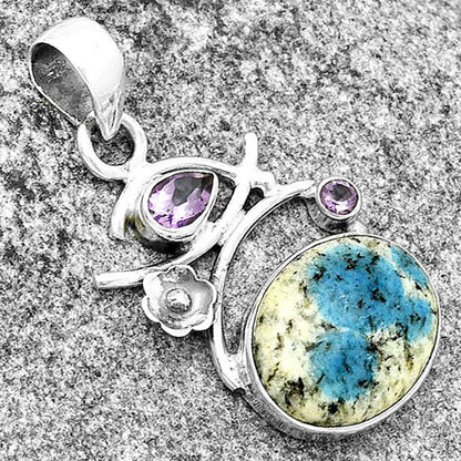 K2 Blue Azurite In Quartz & Amethyst Pendant P-1704 SDP132141