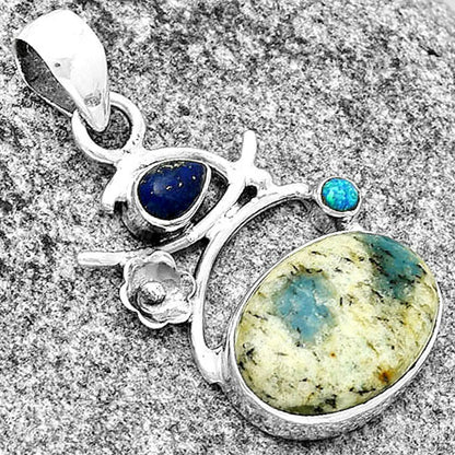 K2 Blue - Azurite In Quartz, Lapis Lazuli & Fire Opal Pendant P-1704 SDP132154