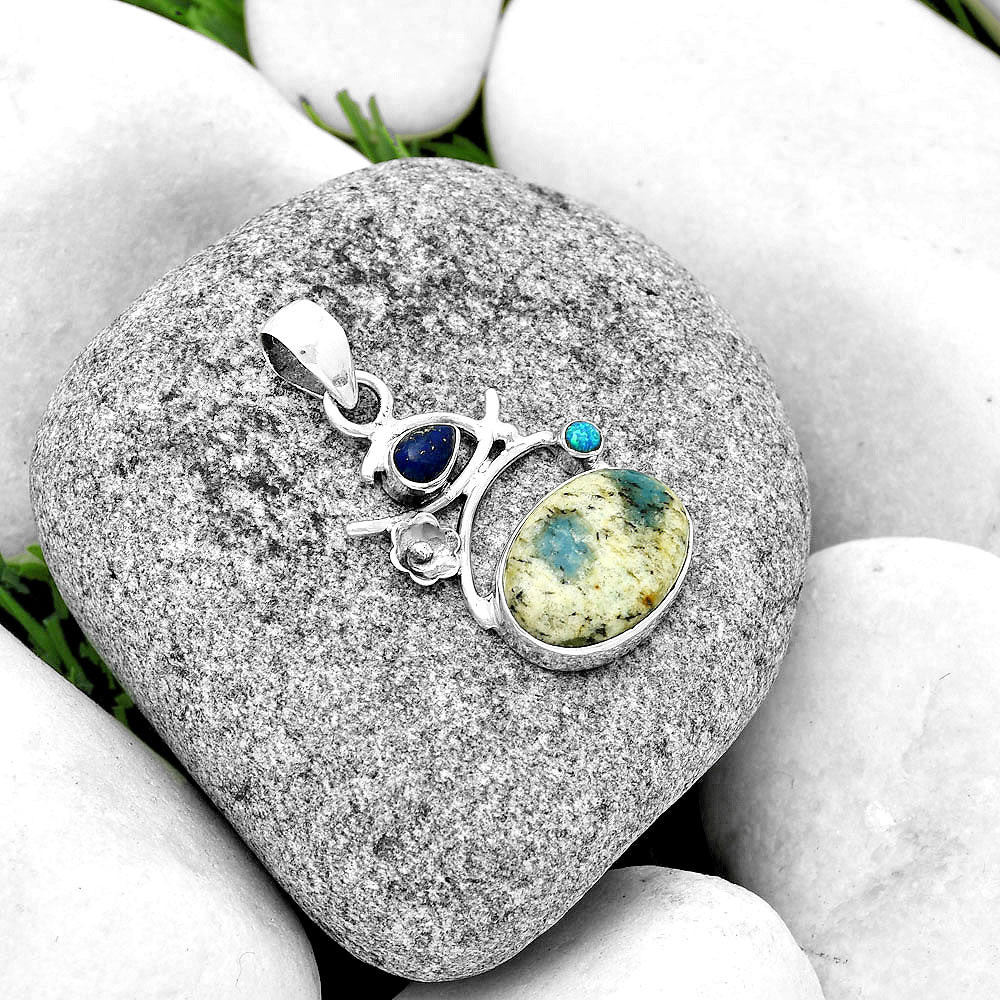 K2 Blue - Azurite In Quartz, Lapis Lazuli & Fire Opal Pendant P-1704 SDP132154