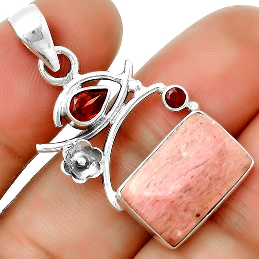 Natural Pink Tulip Quartz & Garnet Pendant P-1704 SDP132156