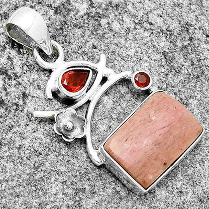 Natural Pink Tulip Quartz & Garnet Pendant P-1704 SDP132156