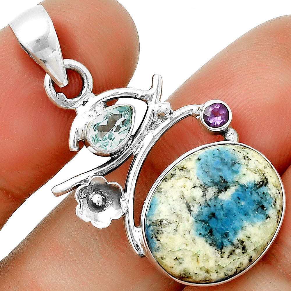 K2 Blue - Azurite In Quartz, Sky Blue Topaz & Amethyst Pendant P-1704 SDP132159