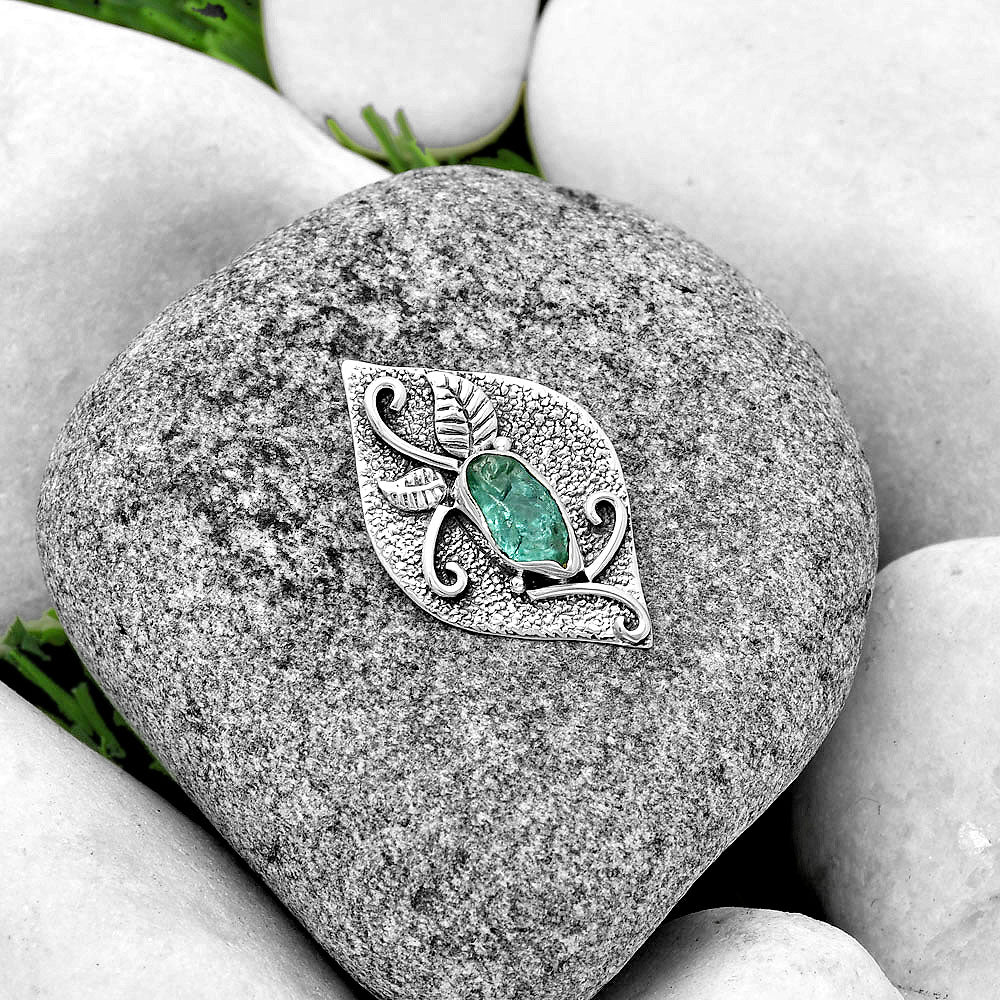Natural Aqua Apatite Rough Madagascar Pendant P-1518 SDP132183