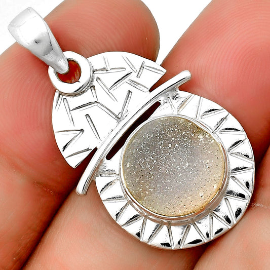 White Titanium Druzy Pendant P-1191 SDP132392