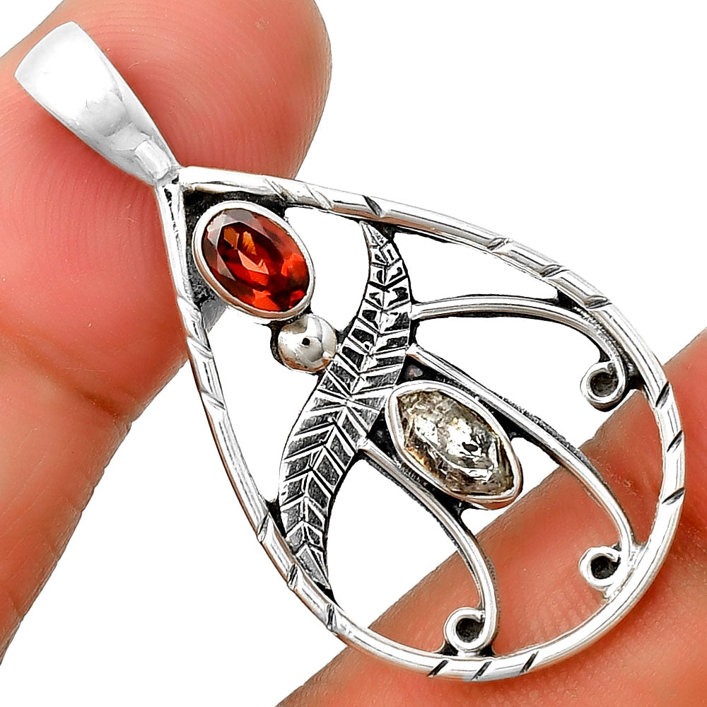Natural Herkimer Diamond USA & Garnet Pendant P-1376 SDP133101