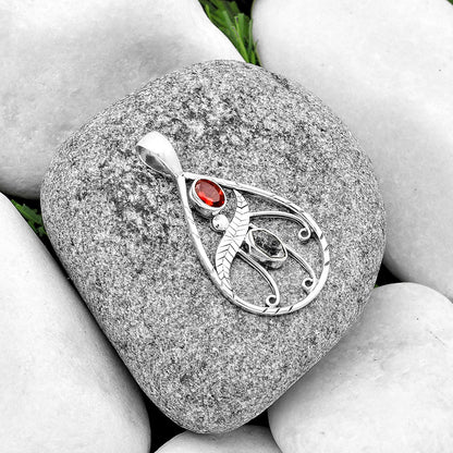 Natural Herkimer Diamond USA & Garnet Pendant P-1376 SDP133101