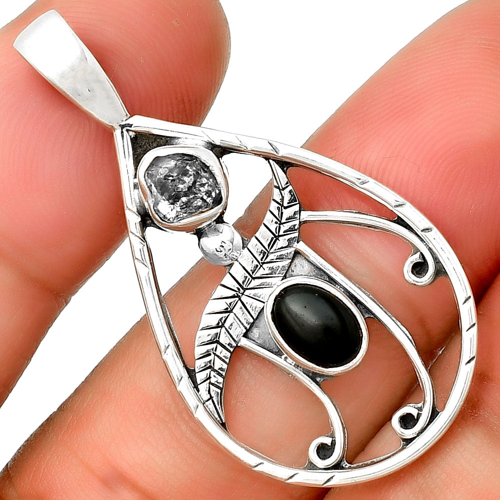 Black Onyx Brazil & Herkimer Diamond Pendant P-1376 SDP133105