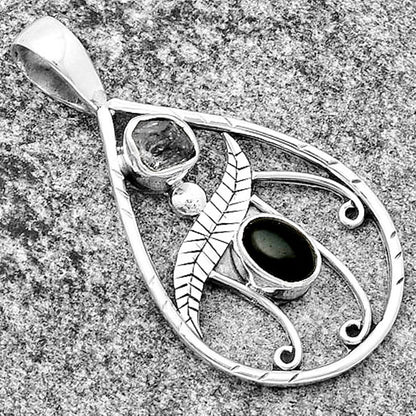 Black Onyx Brazil & Herkimer Diamond Pendant P-1376 SDP133105