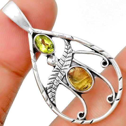 Green Kyanite Rough - India & Peridot Pendant P-1376 SDP133106