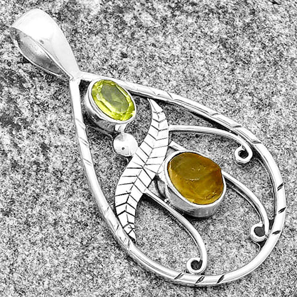 Green Kyanite Rough - India & Peridot Pendant P-1376 SDP133106