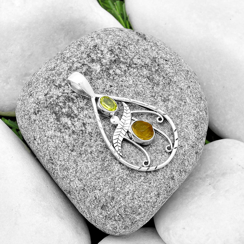 Green Kyanite Rough - India & Peridot Pendant P-1376 SDP133106