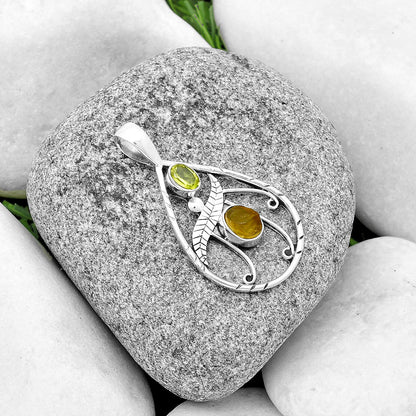 Green Kyanite Rough - India & Peridot Pendant P-1376 SDP133106