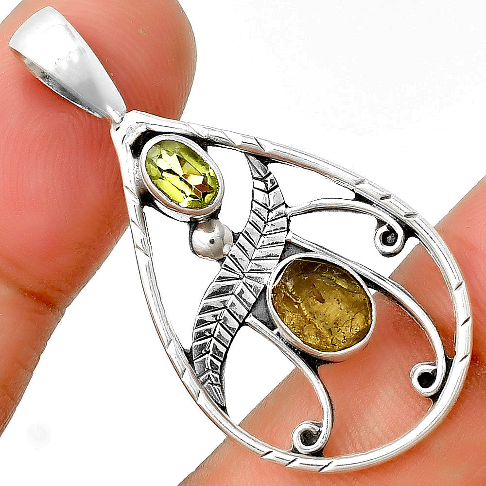 Rare Kornerupine Rough & Peridot Pendant P-1376 SDP133109