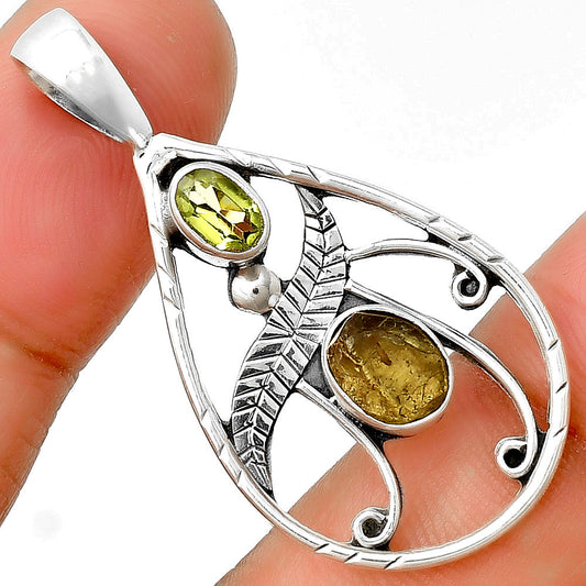 Rare Kornerupine Rough & Peridot Pendant P-1376 SDP133109