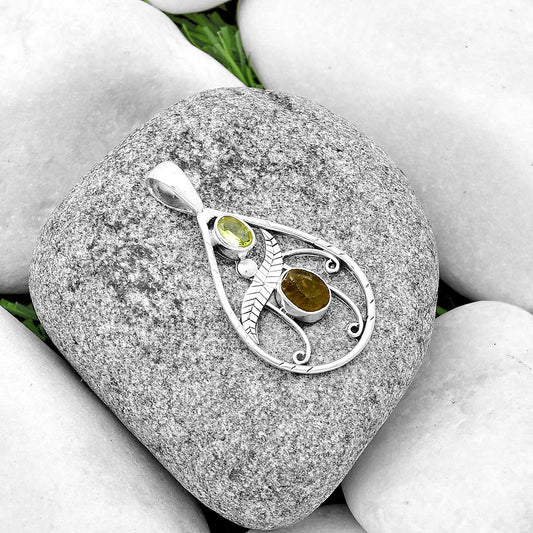 Rare Kornerupine Rough & Peridot Pendant P-1376 SDP133109